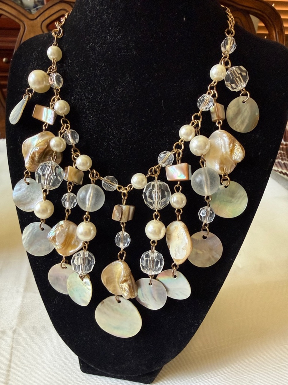 Multi charming mother of Pearl Shell & Crystal Statement Necklace